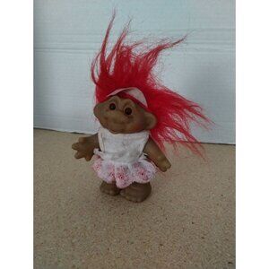 1986 DAM Troll Tennis Player Doll 5" Reddish Orange Hair Toy